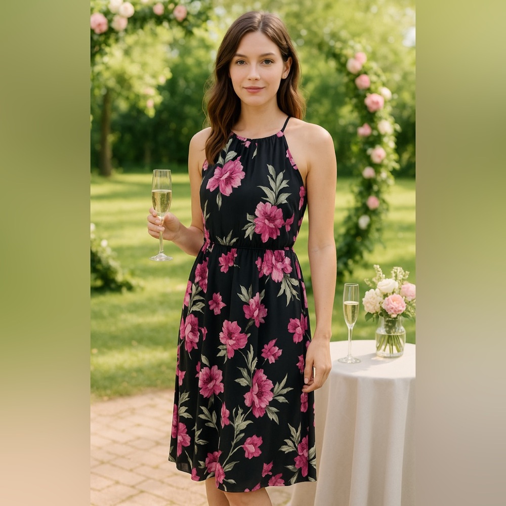Blush Black and Pink Floral Maxi Dress Size 1X Wedding Guest Garden Party Shower